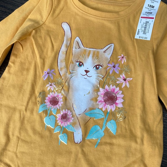 Girls Yellow Marigold Floral Cat Graphic Print Long Sleeve 2-Piece Set 18 Months - Picture 3 of 8
